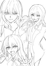  1girl absurdres ado_(utaite) chando_(ado) closed_mouth commentary gloves greyscale hair_between_eyes hashtag-only_commentary highres holding holding_microphone long_hair microphone mole mole_under_eye monochrome open_mouth sparkle tsukuno_tsuki utaite 