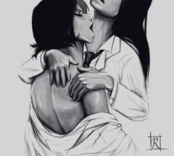 10s 2girls bad_deviantart_id bad_id closed_eyes height_difference incest kill_la_kill kiryuuin_satsuki kiss kissing_neck matoi_ryuuko monochrome multiple_girls necktie off_shoulder roman_imperial shirt siblings sisters yuri rating:Questionable score:21 user:danbooru