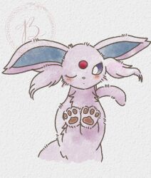  baya_(sakura_mint) blue_eyes blush closed_mouth espeon forehead_jewel forked_tail gen_2_pokemon nintendo no_humans one_eye_closed pawpads pokemon pokemon_(creature) pokemon_focus simple_background solo tail 