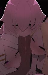  1boy 3girls animal_ears animated assisted_fellatio bisexual_female blonde_hair blue_archive blue_eyes blush breasts cooperative_fellatio dark-skinned_male dark_skin erection fellatio female_focus forehead fox_ears hair_ornament hairdressing hairpin harem hetero heterochromia highres hina_(blue_archive) horns hoshino_(blue_archive) huge_penis interracial jewelry kiss licking licking_penis loli looking_at_viewer multiple_girls nude one_eye_closed oral parted_bangs penis pink_hair pov pov_crotch red_eyes saliva seia_(blue_archive) sensei_(blue_archive) small_breasts sound tagme teamwork teamwork_(sexual) testicle_sucking testicles tongue tongue_out uncensored veins veiny_penis video white_hair yellow_eyes yulnuxx  rating:Explicit score:1895 user:SassyLoliCorrector