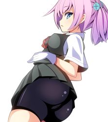  10s 1girl ass bad_id bad_pixiv_id bike_shorts blue_eyes cameltoe cowboy_shot female_focus from_below gloves kantai_collection looking_at_viewer neck_ribbon oimo_(imoyoukan) oimonocake open_mouth pink_hair ponytail red_ribbon ribbon shiranui_(kancolle) solo  rating:Questionable score:41 user:danbooru