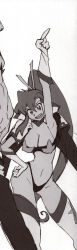  00s 1girl absurdres breasts cleavage cropped curvy gloves greyscale highres imaishi_hiroyuki large_breasts monochrome official_art pointing ponytail smile space_yoko tengen_toppa_gurren_lagann thighs third-party_edit thong wide_hips yoko_littner 