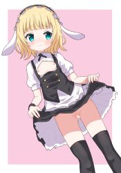  absurdres apron bar_censor black_hairband bottomless breasts breasts_out censored center_frills fleur_de_lapin_uniform floppy_ears frilled_apron frilled_cuffs frilled_hairband frilled_shirt frills gochuumon_wa_usagi_desu_ka? hairband highres kirima_syaro kishiyuuki loli lolita_hairband maid pussy shirt small_breasts thighhighs waist_apron waitress white_apron  rating:Explicit score:45 user:danbooru