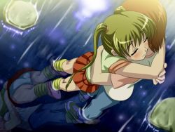 00s 1boy 1girl blonde_hair hetero hug kashimashi kurusu_tomari osaragi_hazumu panties pantyshot pantyshot_through_reflection reflection sanshita standing underwear water rating:Questionable score:14 user:danbooru