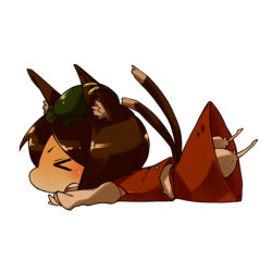 &gt;_&lt; 1girl animal_ears bloomers brown_hair cat_ears cat_girl cat_tail chen chibi earrings closed_eyes fall female_focus hat jewelry lowres nekobu nekonote_(neconote) solo tail touhou tripping underwear rating:Sensitive score:3 user:danbooru