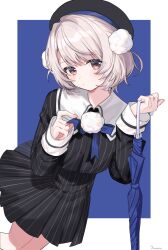 1girl black_shirt black_skirt guramuli hat indie_virtual_youtuber school_uniform shigure_ui_(vtuber) shirt short_hair skirt solo umbrella virtual_youtuber