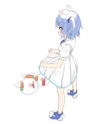  1girl blue_hair blush carrot clothes_lift dress highres hololive multicolored_hair pinkucatjs skirt skirt_lift surprised tagme two-tone_hair usada_pekora virtual_youtuber white_dress white_hair  rating:Questionable score:33 user:NotTheNax