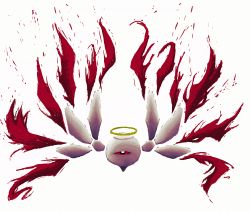  angel blood bloody_tears colored_sclera halo highres kirby kirby_(series) kirby_64 monster nintendo red_sclera wings zero_two_(kirby)  rating:Sensitive score:12 user:Rikko-43