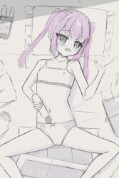  1girl animal_print animated bed bed_sheet blush book bow bow_panties bra cellphone charm_(object) closed_eyes collarbone drooling female_ejaculation flat_chest heavy_breathing jacket loli long_hair lying masturbation moaning monochrome navel on_bed open_mouth orgasm original panties pee_pad phone pillow plaid_clothes plaid_panties print_bra purple_hair pussy_juice rabbit_print sheet_grab shooko smartphone spot_color spread_legs twintails underwear unworn_jacket video wet wet_clothes wet_panties 