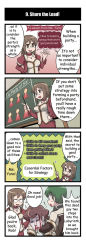 1girl 2boys 4koma :d ^_^ ahoge alternate_language artist_request blood brown_eyes brown_hair chalkboard choker closed_eyes comic cowboy_shot english_text closed_eyes from_below glasses green_hair hand_on_own_hip hard-translated highres human_(totomono) indoors jewelry ken_to_mahou_to_gakuen_mono multiple_boys necklace official_art open_mouth pencil_skirt pointer pointing skirt smile teacher third-party_edit translated turn_pale rating:Sensitive score:0 user:danbooru