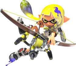  1girl 3d :o bare_arms blonde_hair boots braid dynamic_pose eye_mask eyebrow_cut full_body gradient_hair grey_boots holding holding_weapon ink_tank_(splatoon) inkling inkling_girl inkling_player_character long_hair long_pointy_ears looking_at_viewer midair multicolored_hair nintendo official_art open_mouth paint_splatter pointy_ears shirt short_eyebrows short_hair_with_long_locks side_braid sidelocks solo splatoon_(series) splatoon_3 spotted_hair t-shirt tentacle_hair thick_eyebrows transparent_background tri-stringer_(splatoon) two-tone_hair v-shaped_eyebrows veronika_(splatoon) weapon white_shirt yellow_eyes 