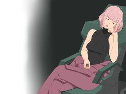 1girl chair cottage closed_eyes highres kitakami_midori neon_genesis_evangelion pink_hair short_hair sitting solo tagme rating:Sensitive score:9 user:UltraPerv88