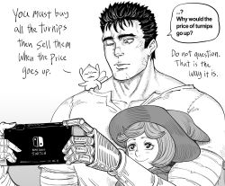  1girl 2boys artist_request bb_(baalbuddy) berserk guts_(berserk) highres multiple_boys nintendo_switch puck_(berserk) schierke_(berserk) tagme  rating:Sensitive score:82 user:Awomidoro