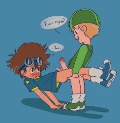  2boys anonanim blue_background blush digimon digimon_adventure english_text eye_contact highres huge_penis image_sample kodomo_doushi looking_at_another male_focus multiple_boys open_mouth penis penis_comparison penis_size_comparison penis_size_difference pixiv_sample resized shadow shota simple_background small_penis speech_bubble takaishi_takeru yagami_taichi yaoi  rating:Explicit score:221 user:PsychoSugoi