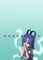  ... 1girl absurdres back_cover blue_background blue_dress blue_eyes blue_hair blush collared_vest commentary_request cover covering_own_mouth dress drill_hair drill_sidelocks hagoromo hair_ornament hair_rings hair_stick highres kaku_seiga open_clothes open_vest own_hands_together puffy_short_sleeves puffy_sleeves shawl shika_miso short_hair short_sleeves sidelocks simple_background solo touhou upper_body vest white_vest 