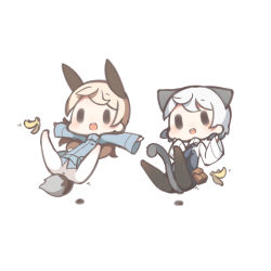 2girls animal_ears bad_id bad_pixiv_id banana_peel black_legwear blonde_hair cat_ears cat_tail chibi eila_ilmatar_juutilainen fox_ears fox_tail kinakomoti long_sleeves lowres military military_uniform multiple_girls open_mouth pantyhose sanya_v._litvyak silver_hair sleeves_past_wrists slipping strike_witches tail white_legwear world_witches_series rating:Sensitive score:5 user:danbooru
