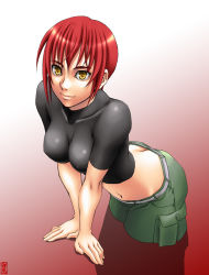 00s 1girl babydoll_t-shirt breasts butt_crack cargo_pants crop_top female_focus kaibutsu_oujo large_breasts midriff orange_eyes pants red_hair riza_wildman shiraki_(artist) solo yellow_eyes rating:Sensitive score:14 user:danbooru