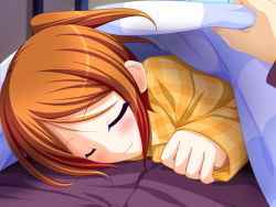 1girl brown_hair game_cg imouto_ijime indoors kouzuki_rin_(imouto_ijime) male_hand sleeping  rating:Sensitive score:9 user:Strahan