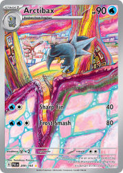  arctibax artist_name card_(medium) character_name colorful company_name copyright_name copyright_notice english_text fallen_tree frigibax from_side full_body komiya_tomokazu midair nintendo no_humans official_art open_mouth outdoors pokemon pokemon_(creature) pokemon_card pokemon_focus pokemon_tcg solo third-party_source trading_card tree upside-down 