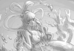  1girl absurdres bikini bikini_top_only blush_stickers commentary coral darkcore2943 english_commentary fish_hair_ornament hagoromo hair_ornament highres long_hair mermaid monster_girl one_piece shawl shirahoshi sidelocks solo swimsuit tears underwater very_long_hair 