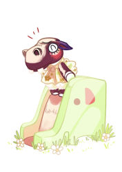  1girl animal_crossing closed_eyes dress elephant_slide flower grass lulu_(animal_crossing) nintendo puzzlething simple_background slide white_background yellow_dress 