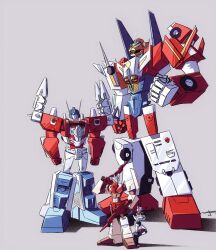  4boys autobot blue_eyes chromedome faceplate gun holding holding_gun holding_weapon josh_burcham multiple_boys no_humans powermaster_optimus_prime rewind_(transformers) robot sky_reign transformers transformers:_generation_1 weapon 
