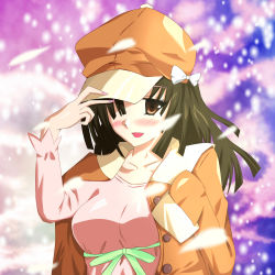  bakemonogatari blush breasts newsboy_cap hat highres jacket kusousu_kyousuke monogatari_(series) sengoku_nadeko  rating:Sensitive score:9 user:cashballer