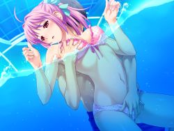 10s 1boy 1girl ahoge bikini blush bow breasts dutch_angle fingering fingering_from_behind frilled_bikini frills front-tie_bikini_top front-tie_top game_cg gluteal_fold grabbing_another&#039;s_breast groin groping hair_bow hair_intakes hair_ribbon hetero highres hinata_hanabi koutaro looking_away medium_breasts navel non-web_source open_mouth partially_submerged partially_underwater_shot pink_hair polka_dot polka_dot_bikini polka_dot_swimsuit ponytail pool red_eyes ribbon short_hair solo_focus stealth_fingering submerged surprised swimsuit tropical_kiss underwater water rating:Questionable score:147 user:danbooru