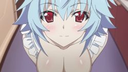 10s 1girl animated animated_gif anime_screenshot apron blue_hair blush bouncing_breasts breasts cleavage female_focus infinite_stratos large_breasts leaning_forward looking_at_viewer naked_apron one_eye_closed out-of-frame_censoring out_of_frame red_eyes sarashiki_tatenashi short_hair smile solo upper_body wink rating:Questionable score:81 user:lkuroi