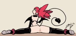 1girl animated animated_gif anus artist_name ass_shake black_boots black_gloves boots brown_background closed_mouth demon_girl demon_tail demon_wings disgaea earrings elbow_gloves etna_(disgaea) fang fang_out functionally_nude gloves jewelry loli looking_at_viewer looking_back makai_senki_disgaea matching_hair/eyes pointy_ears pussy red_eyes red_hair short_twintails simple_background skull_earrings smile smug solo spread_legs tail thigh_boots twintails uncensored wings zedrin