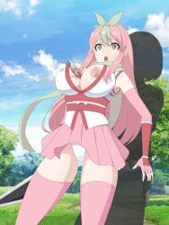  2girls blood blush bow breasts cameltoe death green_eyes hair_bow kusagakure_sakura large_breasts long_hair multiple_girls ninja ninja_to_koroshiya_no_futarigurashi nipple_slip nipples open_mouth outdoors pachio panties pink_hair pink_thighhighs sky stab thighhighs underwear white_panties  rating:Explicit score:0 user:tanaab1234567890