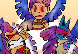 alternate_eye_color alternate_hair_color angry corruption crossover dark_persona donkey_kong donkey_kong_(series) galeem gen_4_pokemon glowing glowing_eyes hal_laboratory highres kiravera8 long_hair looking_at_viewer lucario lucas_(mother_3) mother_(series) mother_3 multicolored_hair multicolored_wings nintendo open_mouth pokemon pokemon_(creature) possessed possession red_eyes sad super_smash_bros. sweat sweatdrop tears watermark wings rating:Sensitive score:1 user:danbooru
