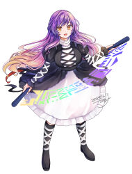  1girl blonde_hair boots breasts dated full_body gradient_hair highres hijiri_byakuren long_hair looking_at_viewer makina00 multicolored_hair purple_hair simple_background smile solo touhou white_background 