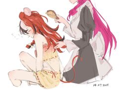  2girls brushing_another&#039;s_hair brushing_hair dated hakos_baelz hakos_baelz_(5th_costume) hei_(hei_0322) hololive hololive_english irys_(hololive) irys_(maid)_(hololive) multiple_girls navel simple_background sitting sketch squeans tail white_background 