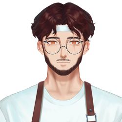  1boy animated anniecreate brown_hair bukipan chef glasses live2d male_focus official_art orange_eyes pale_skin scar scar_across_eye scar_on_face second-party_source solo transparent_background vdonburi virtual_youtuber 