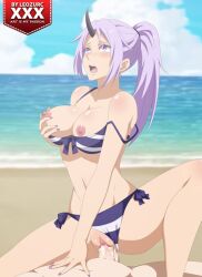 1boy 1girl bikini breasts clothed_sex cowgirl_position hetero large_breasts leozurcxxx long_hair nipples penis purple_eyes purple_hair pussy sex shion_(tensura) straddling swimsuit tensei_shitara_slime_datta_ken rating:Explicit score:55 user:Lovemilfs0017