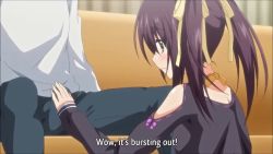  1boy 1girl animated asagiri_sakura blush brown_eyes censored clothed_sex cum cum_in_mouth fellatio fingernails hair_ornament hair_ribbon handjob heart heart_necklace hetero hibiki_works jewelry loli long_hair looking_at_viewer mosaic_censoring necklace oral penis penis_grab pink_pineapple pretty_x_cation purple_hair raika_tsurugi ribbon shiny_skin subtitled swallowing tagme twintails video yellow_ribbon  rating:Explicit score:460 user:Disturbed49ers