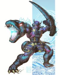  1boy beast_wars beast_wars:_transformers glowing glowing_eyes glowing_mouth highres humanoid_robot jaw machine male_focus mecha megatron_(beast_wars) monster red_eyes reptilian robot sidvenblu spines transformers 