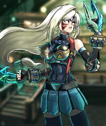  alternate_color alternate_costume alternate_eye_color alternate_weapon armor artist_logo aura bare_shoulders blue_gemstone bodysuit breastplate breasts chest_jewel claw_(weapon) clawed_gauntlets claws cleavage clenched_hand clenched_hands corruption crescent crossover dark_persona earrings facial_tattoo fierce_deity final_fantasy final_fantasy_vii fingerless_gloves gauntlets gem gloves glowing glowing_weapon hal_laboratory highres jewelry large_breasts logo long_hair looking_to_the_side medium_breasts nintendo ponytail possessed possession square_enix stoic_seraphim tattoo the_legend_of_zelda the_legend_of_zelda:_majora&#039;s_mask tifa_lockhart triangle weapon wrist_guards  rating:General score:13 user:danbooru
