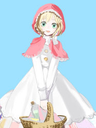  007_(pixiv295076) 1girl axis_powers_hetalia bad_id basket belgium_(hetalia) blonde_hair blue_eyes dress female_focus short_hair simple_background solo 