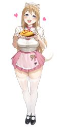  1girl :d absurdres alternate_costume black_shoes blonde_hair blue_eyes breasts commentary_request food frilled_shirt frills full_body highres holding holding_plate k-on! kotobuki_tsumugi large_breasts long_hair looking_at_viewer maid mary_janes necktie omelet omurice open_mouth pink_necktie pink_skirt plate puffy_short_sleeves puffy_sleeves saya_endo_(27) shirt shoes short_sleeves simple_background skirt smile standing teeth thick_eyebrows thighhighs thighs tongue upper_teeth_only white_background white_shirt white_thighhighs 