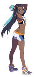  1girl artist_request ass butt_crack dark-skinned_female dark_skin expressionless shorts tagme wet 