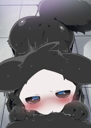  2boys @_@ black_fur black_sclera blue_eyes changed colored_sclera commentary dagasi deepthroat fellatio furry furry_male furry_with_furry highres lin_(changed) male_focus multiple_boys oral pov pov_crotch puro_(changed) shota tagme yaoi  rating:Explicit score:57 user:danbooru