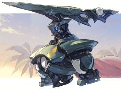  arms_at_sides go-malniju highres joints machine mecha no_humans original palm_tree robot robot_joints science_fiction sunset tree 