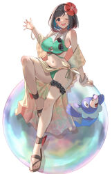  bikini breasts gen_7_pokemon highres large_breasts momdy_(talesshinja) monster_girl nintendo plant_girl pokemon pokemon_sm popplio selene_(pokemon) short_hair simple_background swimsuit white_background 