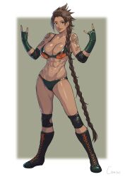  1girl abs absurdres artist_request breasts dark_skin highres large_breasts navel shin_guards smile tagme tattoo wrestling  rating:Sensitive score:5 user:boznsj2