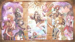  3boys 6+girls ;o aglaea_(honkai:_star_rail) anaxa_(honkai:_star_rail) ancient_greek_clothes angel_wings animal_ear_fluff animal_ears animal_hood architecture arm_tattoo armor armored_gloves asymmetrical_footwear back_tattoo black_boots black_coat black_gloves black_hairband black_leotard black_skirt blonde_hair blue_eyes book boots breasts castorice_(honkai:_star_rail) cat_ears cat_girl cat_hood cat_tail chrysos_heirs_(honkai:_star_rail) cipher_(honkai:_star_rail) coat commentary cross-shaped_pupils crossed_arms dress flower gloves gold_gloves greco-roman_architecture greco-roman_clothes green_hair grey_hair hair_flower hair_ornament hairband head_wreath highres holding holding_book holding_quill honkai:_star_rail honkai_(series) hood hyacine_(honkai:_star_rail) large_breasts laurel_crown leotard mem_(honkai:_star_rail) mising_0033 mismatched_footwear multiple_boys multiple_girls mydei_(honkai:_star_rail) one_eye_closed own_hands_together pauldrons phainon_(honkai:_star_rail) pink_hair pointy_ears purple_eyes purple_hair quill red_tattoo shirt shoulder_armor single_pauldron skirt stelle_(honkai:_star_rail) stone_pillar symbol-only_commentary symbol-shaped_pupils tail tattoo thighs trailblazer_(honkai:_star_rail) trianne_(honkai:_star_rail) tribbie_(honkai:_star_rail) trinnon_(honkai:_star_rail) triplets white_boots white_dress white_hair white_shirt winged_boots wings 