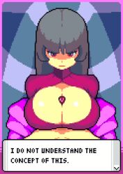  1boy 1girl animated animated_gif badcolor black_hair breasts cleavage_cutout clothing_cutout cum cum_on_body cum_on_breasts cum_on_upper_body defeat handsfree_paizuri hime_cut large_breasts long_hair nintendo paizuri paizuri_under_clothes pale_skin pixel pixel_art pokemon pokemon_frlg pov precum red_(pokemon) red_eyes sabrina_(pokemon) sound tagme tip_peeking video  rating:Explicit score:412 user:ParadoxFox