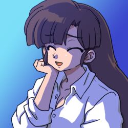 1girl brown_hair closed_eyes happy kuonji_ukyou open_mouth ranma_1/2 solo wanta_(futoshi)