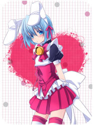  00s 1boy animal_ears ayasaki_hayate bad_id bad_pixiv_id bell blue_eyes blue_hair bow cowboy_shot crossdressing dot_nose dress fake_animal_ears hayate_no_gotoku! heart jingle_bell male_focus matching_hair/eyes miniskirt pleated_skirt puffy_short_sleeves puffy_sleeves rabbit_ears short_hair short_sleeves skirt solo striped_clothes striped_thighhighs tagme thighhighs trap underbust utility_pole_(artist) white_bow zettai_ryouiki 